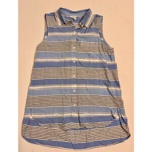 Beach Lunch Lounge Women's Button Down Collared Sleeveless Tank Striped Size XS